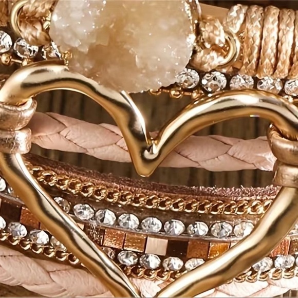 Bohemian Layered Stone Leather Bracelet - Picture 4 of 6